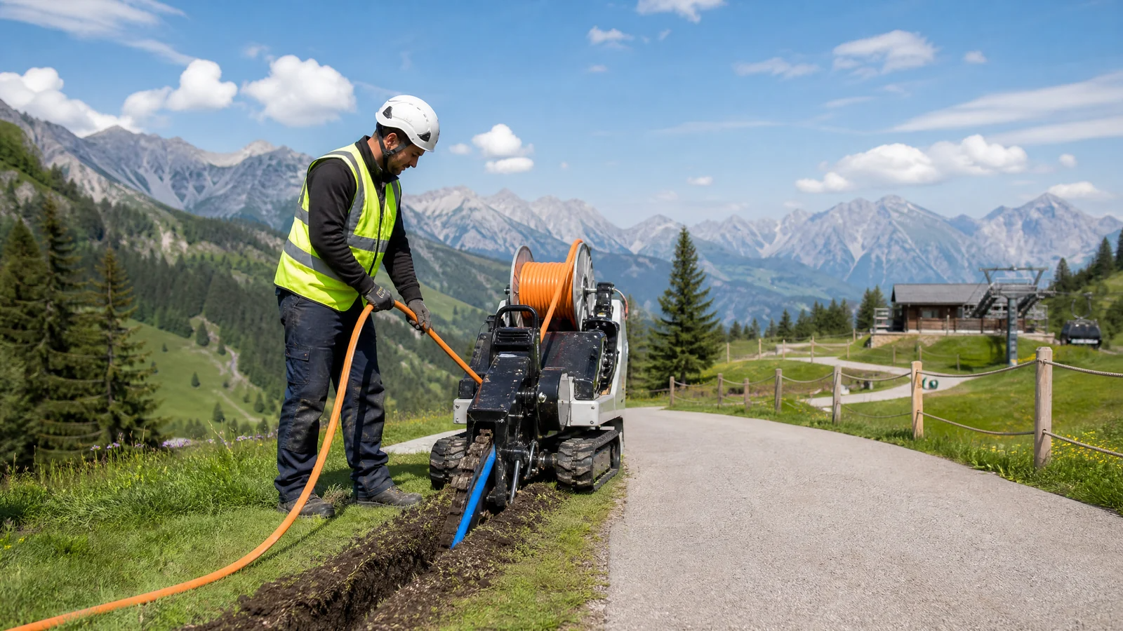 Leitungsverlegung mit einer Grabenfräse für die ActionPic-Infrastruktur