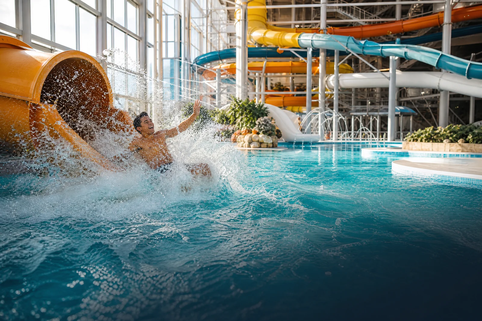 Bunte Wasserrutschen in einem Erlebnisbad